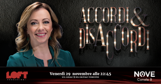 Copertina di Accordi&Disaccordi (Nove), Giorgia Meloni ospite di Scanzi, Sommi e Travaglio venerdì 29 novembre alle 22.45