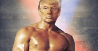 Copertina di Donald Trump pubblica fotomontaggio con la sua faccia sul corpo di Rocky Balboa e scatena l’ironia social