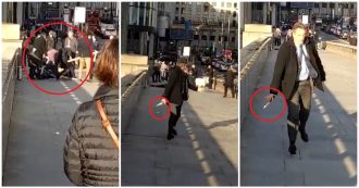 Londra, i passanti bloccano a terra l’aggressore armato: un uomo gli sottrae il coltello. Il video