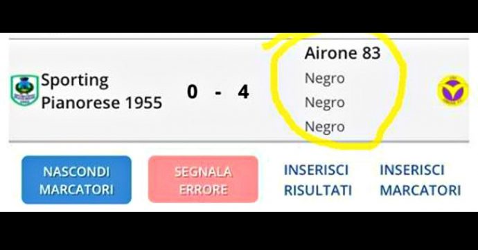 Razzismo, segna nel match di calcio juniores: il tabellino modificato con la parola ‘negro’