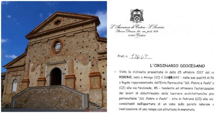 Catanzaro, parroco di Petronà: “Alla chiesa serve una porta laterale per far entrare malati e disabili, ma la soprintendenza si oppone”