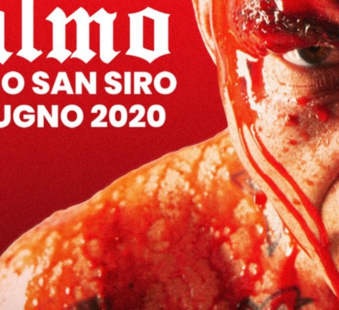 Salmo, rimosso a Milano il cartellone pubblicitario col volto insanguinato dopo proteste dei cittadini. Lui replica: “Andatevene a fan***”