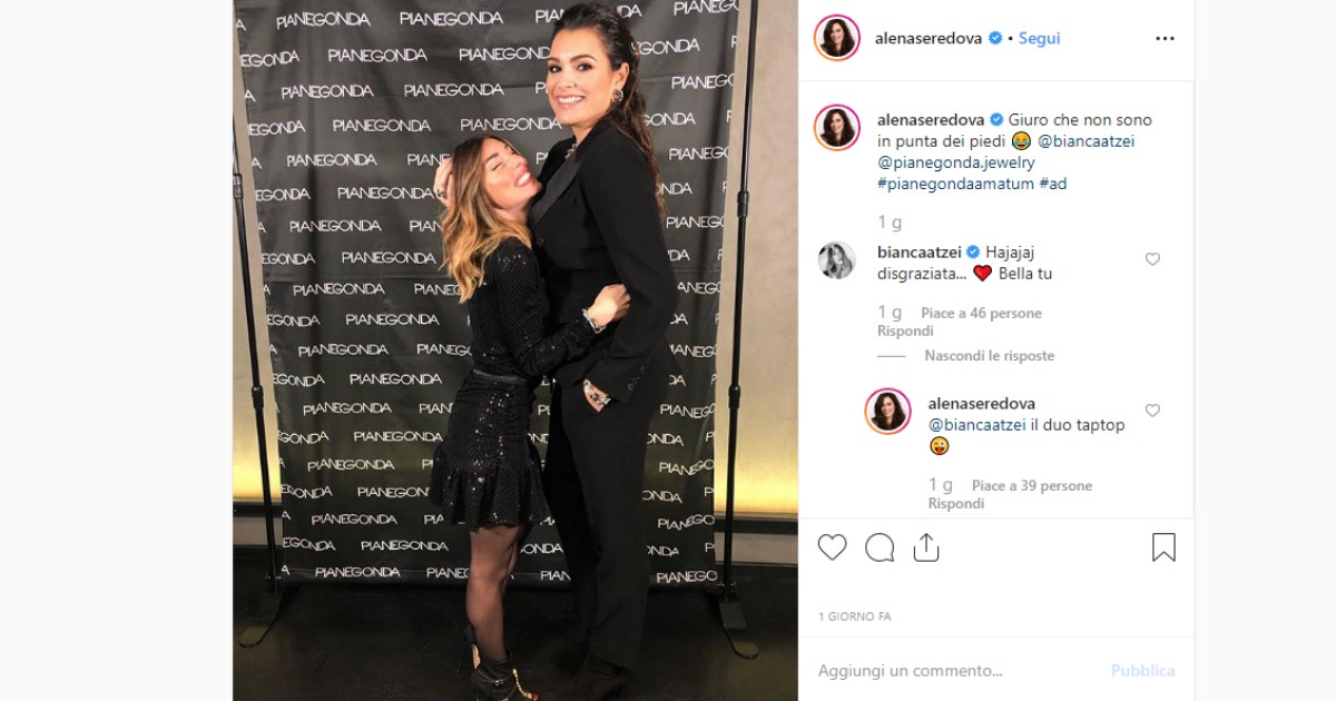 Alena Seredova pubblica una foto con Bianca Atzei: “Giuro, non sono in punta di piedi”. I fan la criticano: “Uno scatto mortificante”