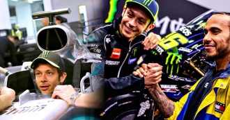 Copertina di Valentino Rossi e Lewis Hamilton, uno sulla Mercedes e l’altro sulla Yamaha: lo scambio è andato in scena in gran segreto a Valencia