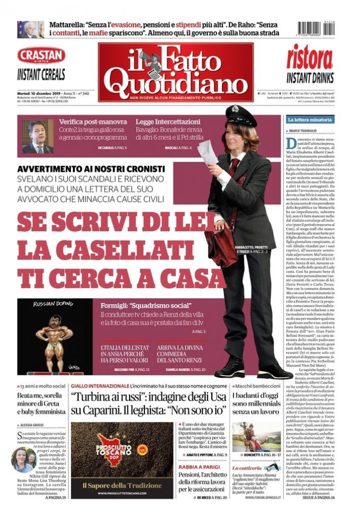 Copertina di martedì 10 dicembre 2019