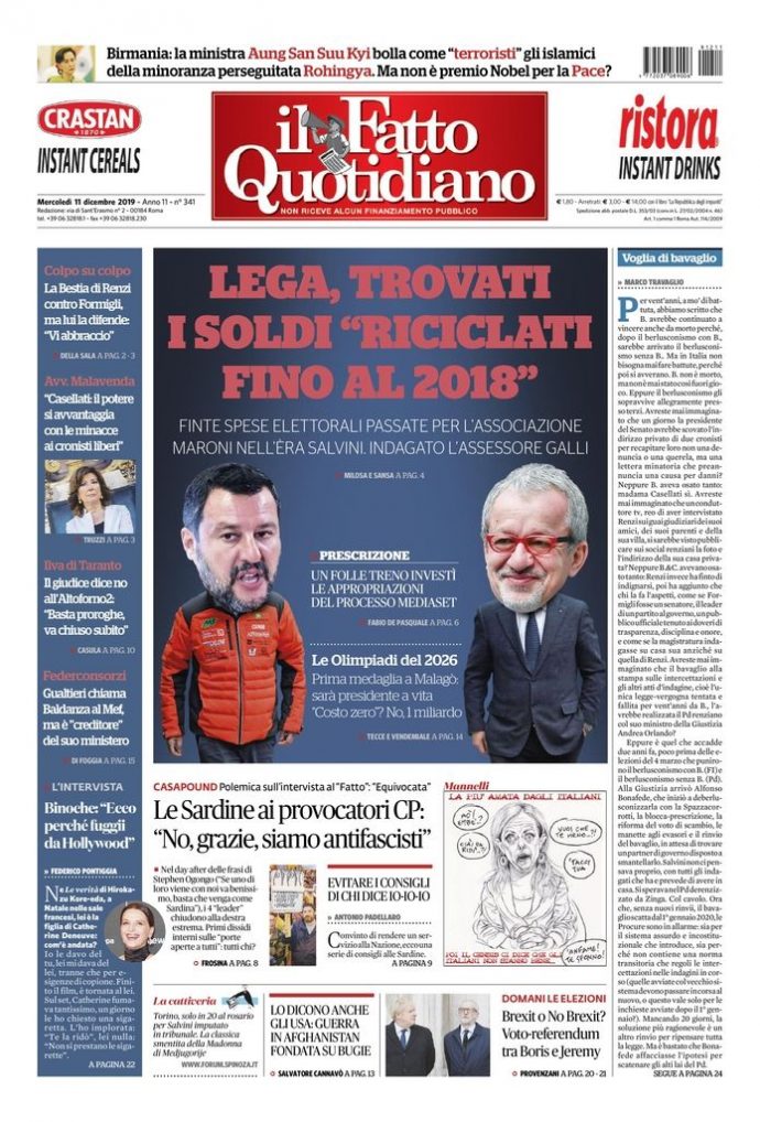 Copertina di mercoledì 11 dicembre 2019