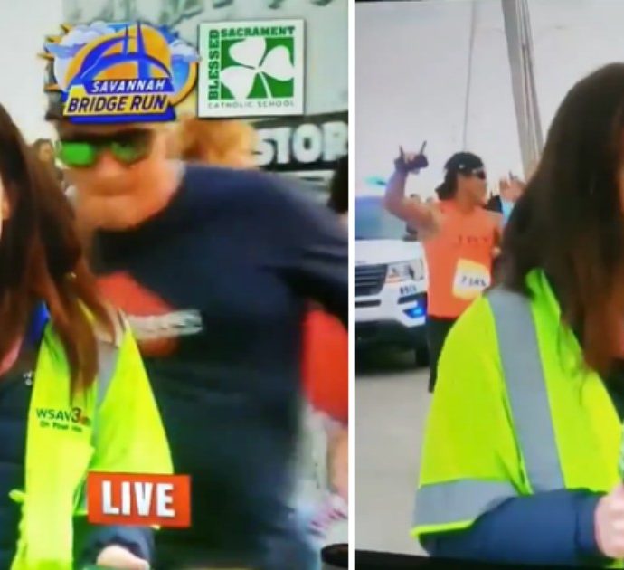 Atleta dà una pacca sul sedere a una reporter in diretta tv durante la maratona: radiato a vita