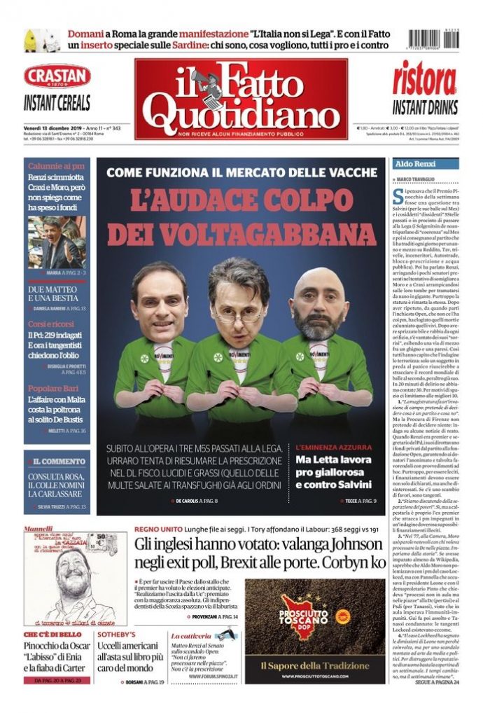 Copertina di venerdì 13 dicembre 2019