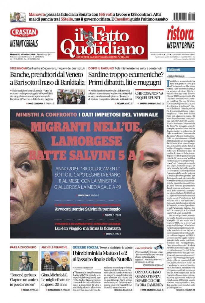 Copertina di martedì 17 dicembre 2019