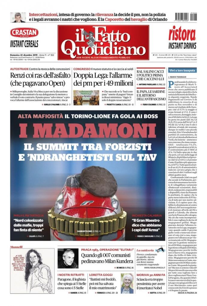 Copertina di domenica 22 dicembre 2019