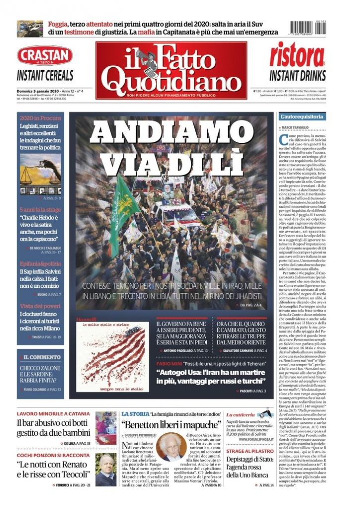 Copertina di domenica 5 gennaio 2020