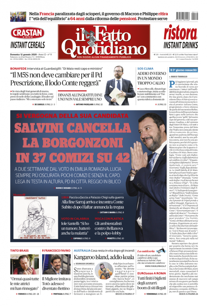 Copertina di domenica 12 gennaio 2020