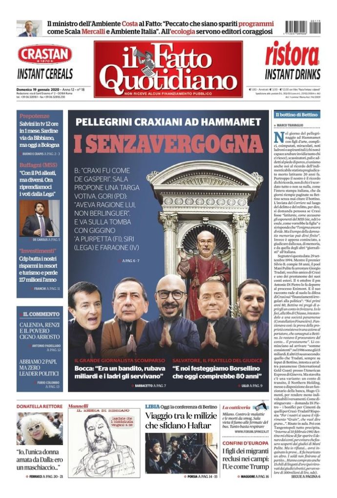 Copertina di domenica 19 gennaio 2020