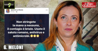 Copertina di Coronavirus, Meloni: “Post di La Russa sul saluto romano? È innocente, poverino. È stato un collaboratore. Tempesta in un bicchier d’acqua”