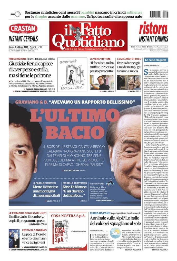 Copertina di sabato 8 febbraio 2020