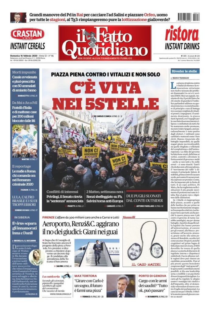 Copertina di domenica 16 febbraio 2020