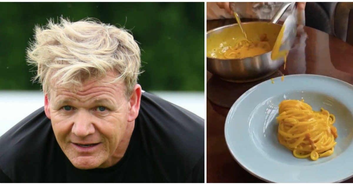 Gordon Ramsay definisce la sua carbonara come “la più spettacolare” ma i fan lo attaccano: “Troppa salsa, sono solo tuorli. Vieni a Roma”