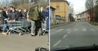 Coronavirus, strade deserte e file davanti al supermercato: le immagini girate dai cittadini di Codogno in isolamento