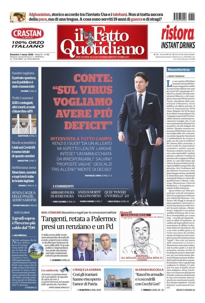 Copertina di domenica 1 marzo 2020