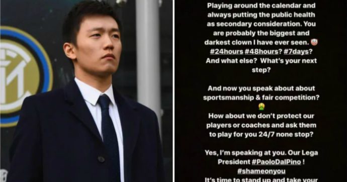 Coronavirus, il presidente dell’Inter Zhang attacca la Lega Calcio e Dal Pino: “Pagliaccio”. La Procura Figc apre un’inchiesta