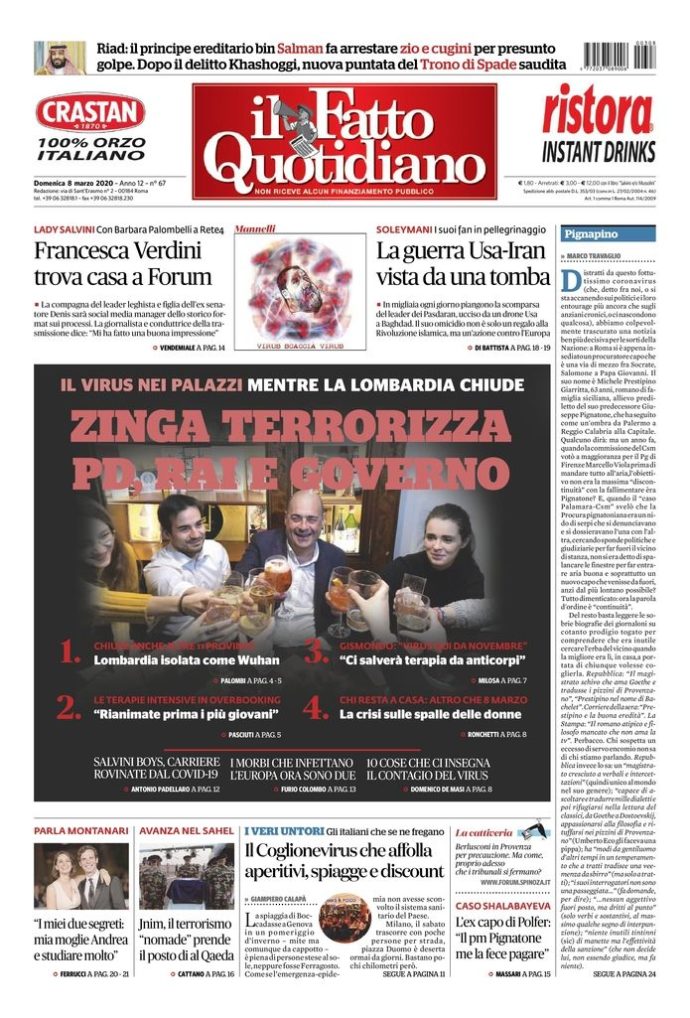 Copertina di domenica 8 marzo 2020