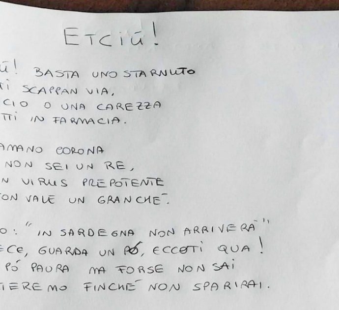 Coronavirus, “Ti chiamano corona, ma non sei un Re. Sei un virus prepotente che non vale un granché”: la filastrocca inventata da un bimbo diventa virale in Rete