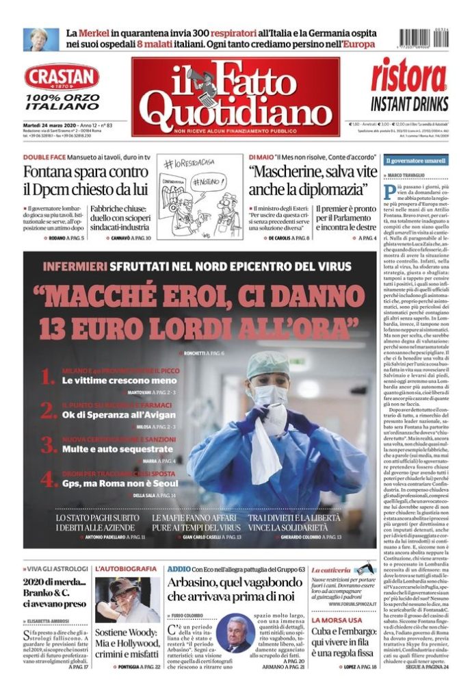 Copertina di martedì 24 marzo 2020