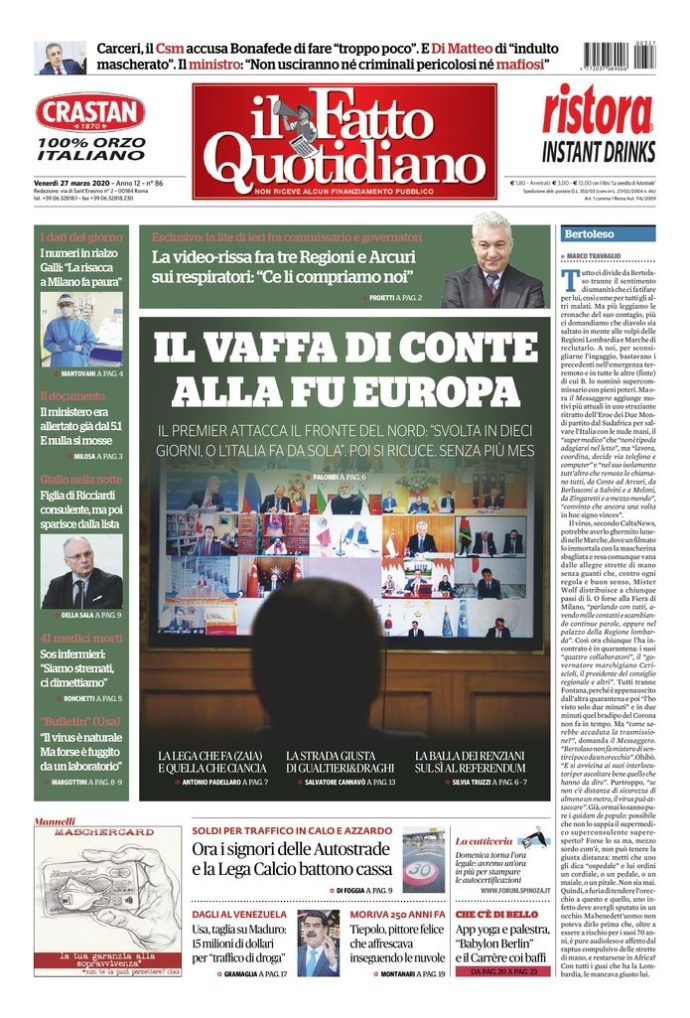 Copertina di venerdì 27 marzo 2020