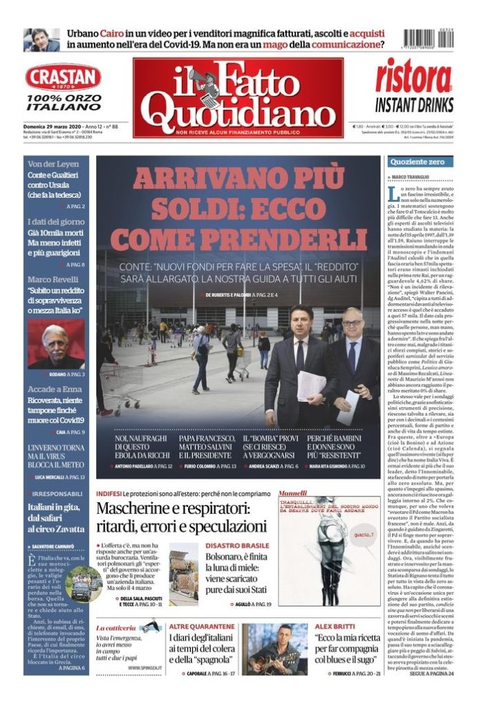 Copertina di domenica 29 marzo 2020