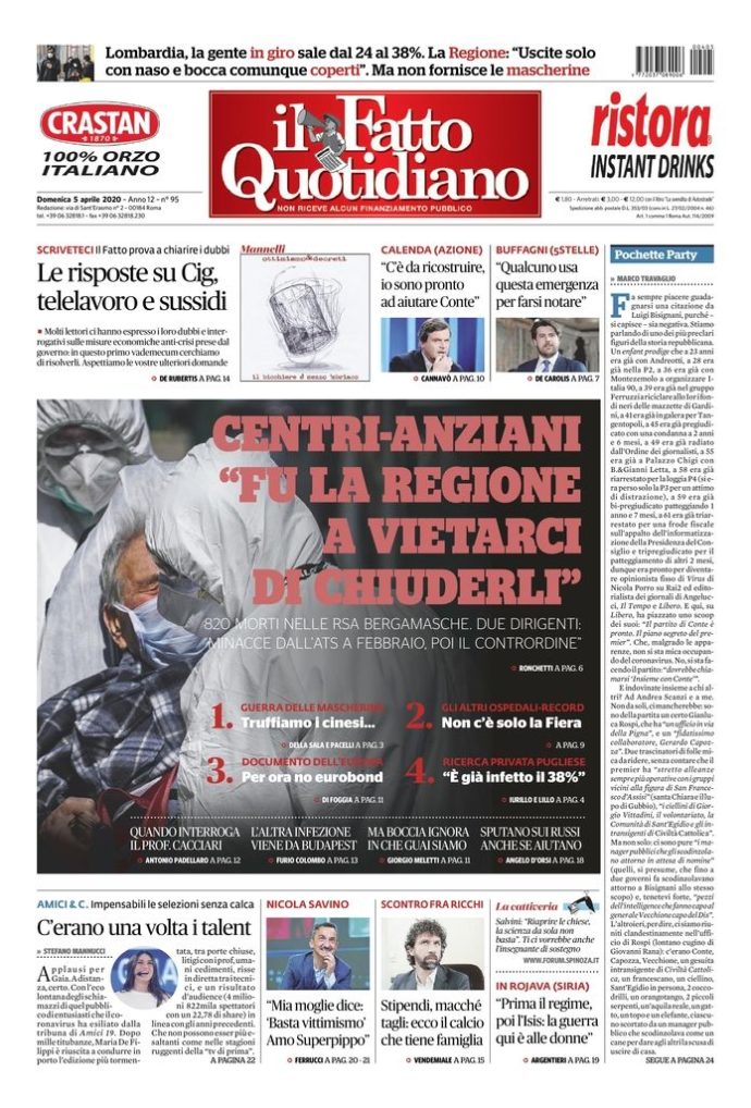 Copertina di domenica 5 aprile 2020