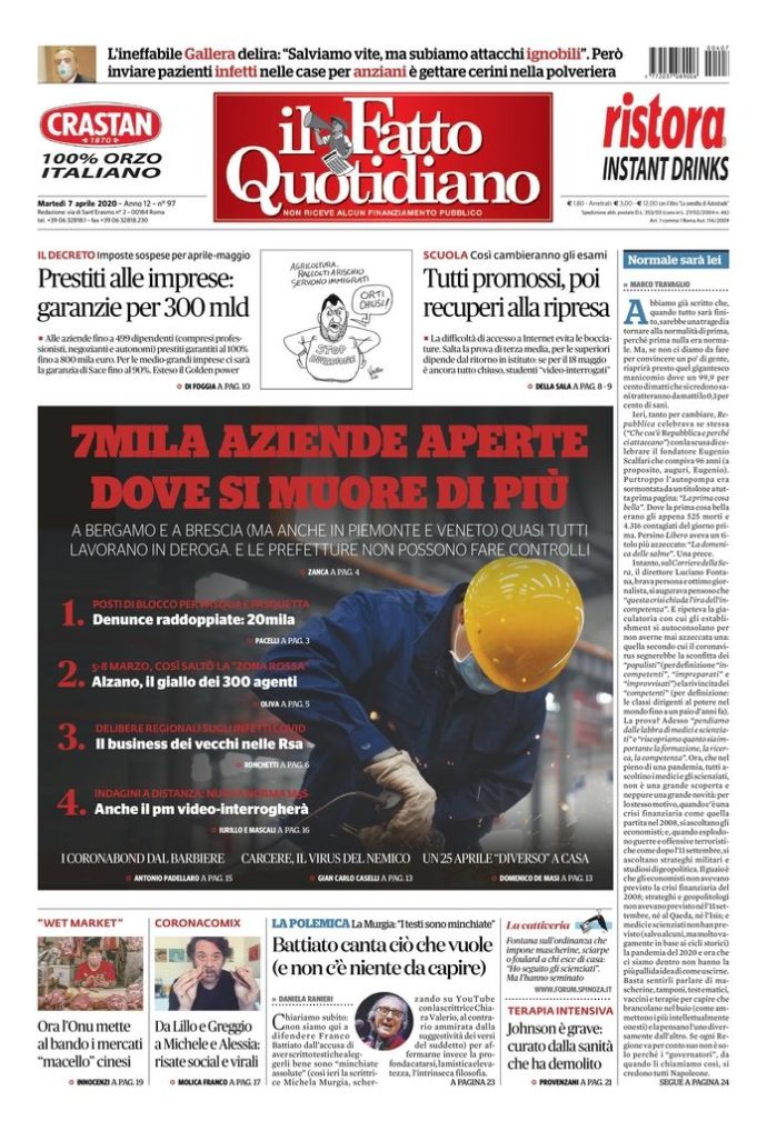 Copertina di martedì 7 aprile 2020