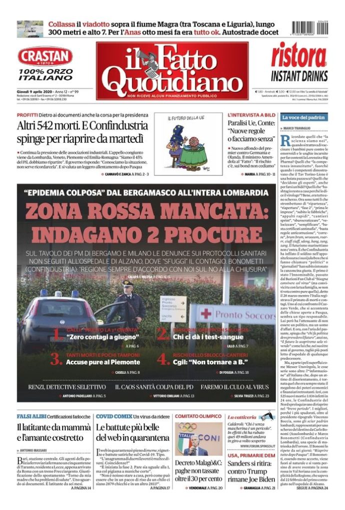 Copertina di giovedì 9 aprile 2020