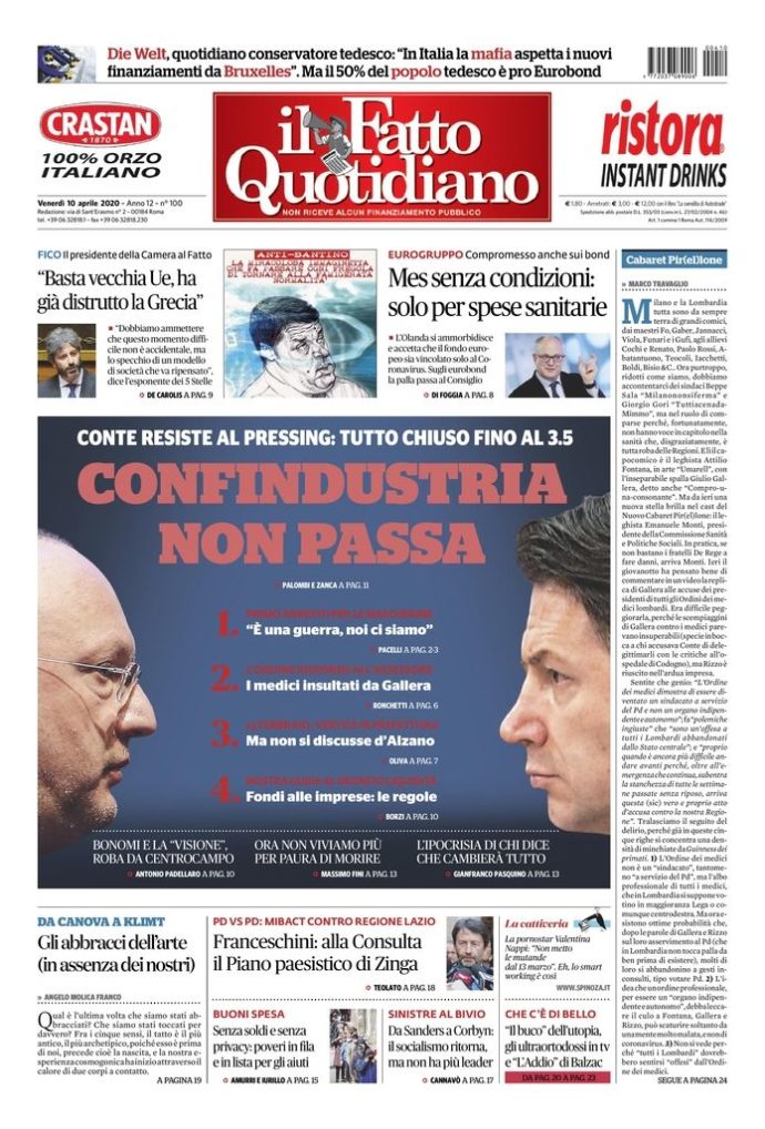 Copertina di venerdì 10 aprile 2020