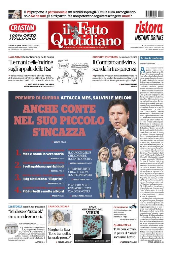 Copertina di sabato 11 aprile 2020