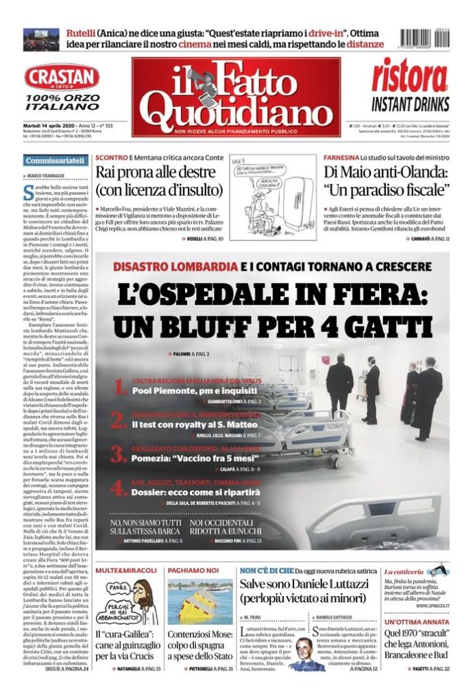 Copertina di martedì 14 aprile 2020