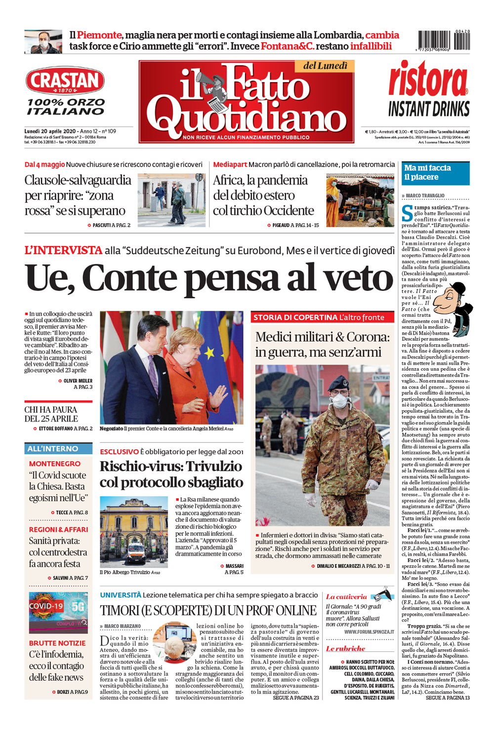 Prima Pagina Il Fatto Quotidiano - Ue, Conte pensa al veto