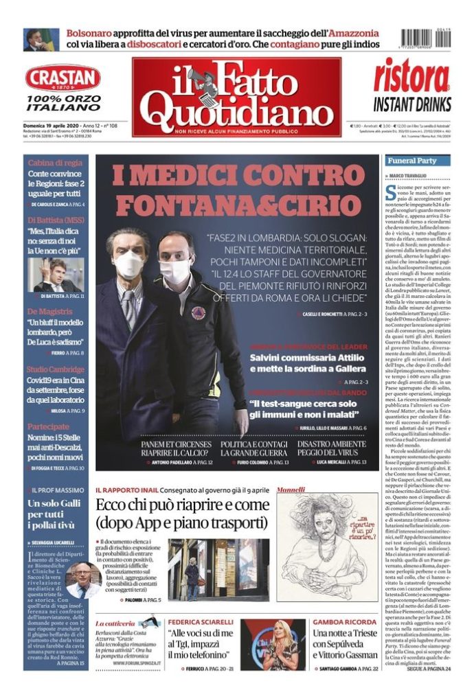 Copertina di domenica 19 aprile 2020