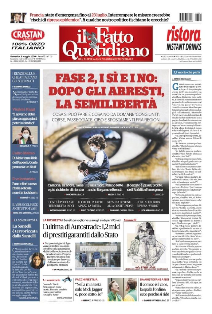 Copertina di domenica 3 maggio 2020