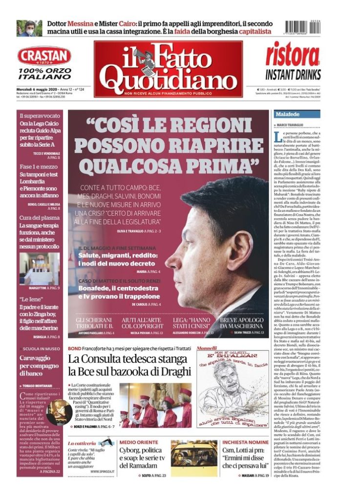 Copertina di mercoledì 6 maggio 2020