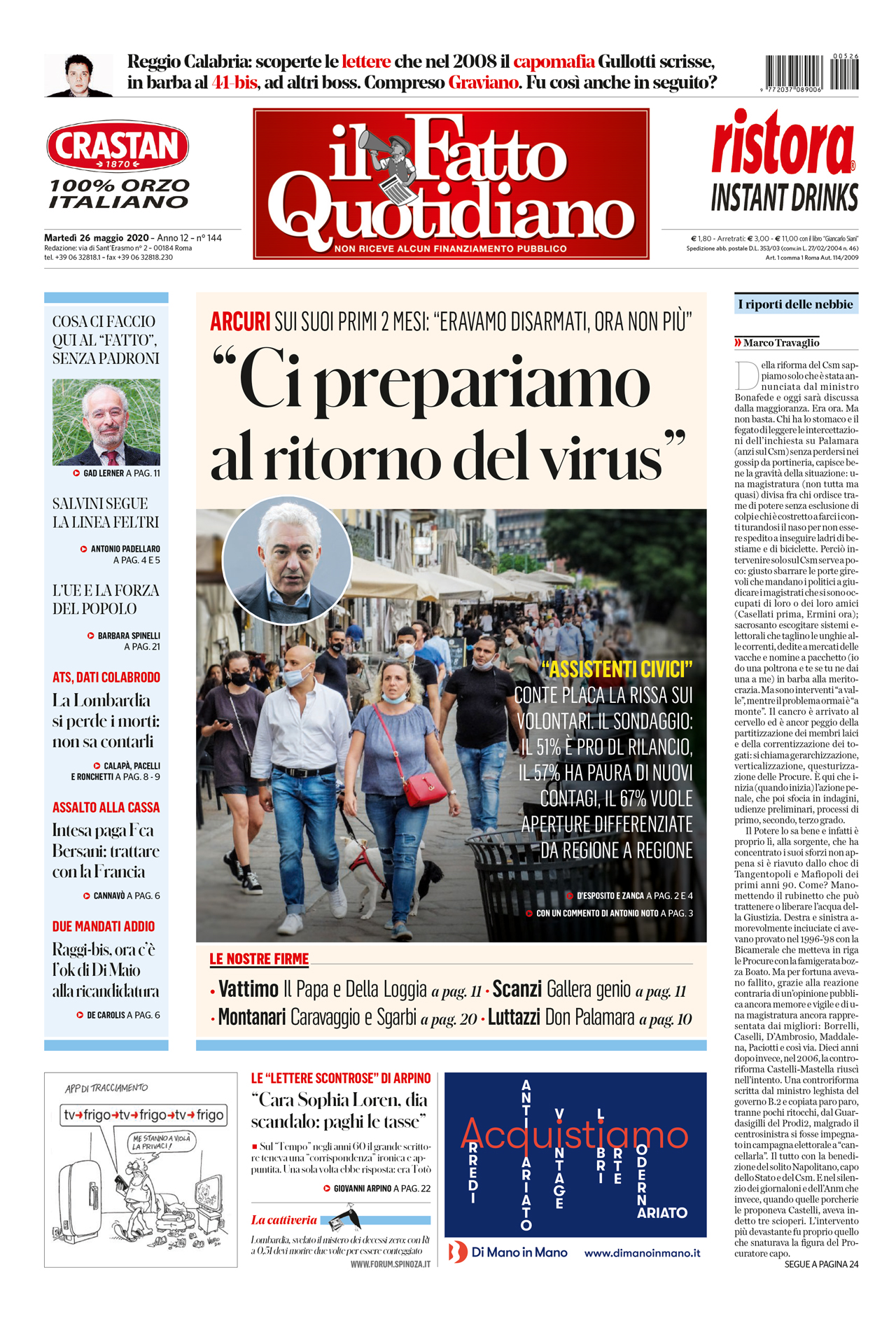 Prima Pagina Il Fatto Quotidiano - “Ci prepariamo al ritorno del virus”