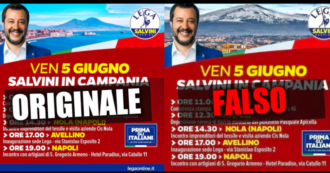 Copertina di Salvini, il manifesto con il Vesuvio diventa un caso: “Quello è l’Etna”. Lui risponde: “Un falso”