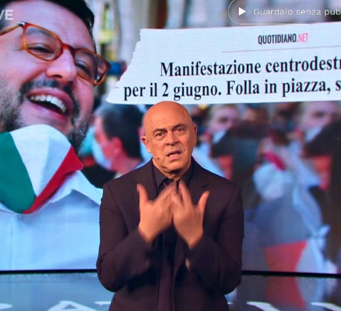 Crozza sugli assembramenti del centrodestra: “Va bene salvare Salvini dai processi e non chiedergli i 49 milioni di euro. Ma una multa diamogliela”