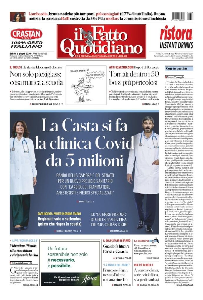 Copertina de Il Fatto Quotidiano di Sab 6 Giugno 2020