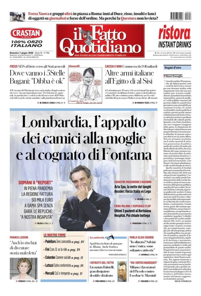 Copertina di domenica 7 giugno 2020