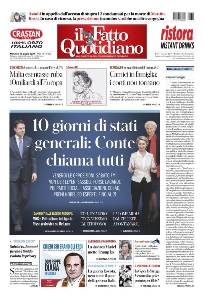 Copertina di mercoledì 10 giugno 2020