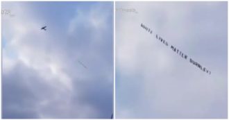 Copertina di Manchester, aereo con la scritta “White Lives Matter” sorvola lo studio prima della partita tra City e Burnley: le immagini