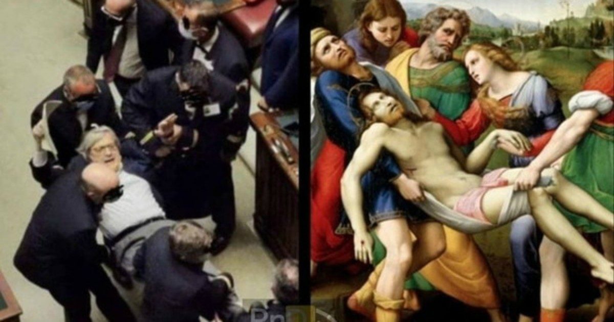 Vittorio Sgarbi, dopo l’espulsione alla Camera si paragona al Cristo di Raffaello: “Mi volevano deporre ma mi hanno solo spostato”