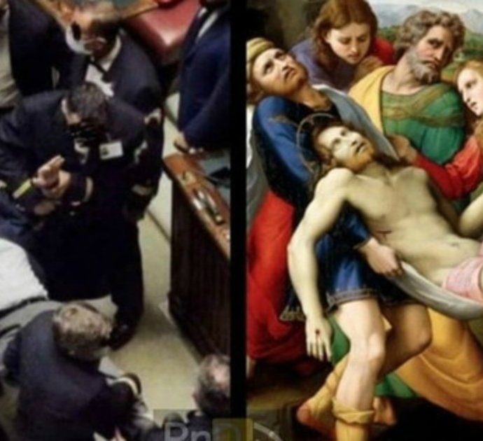 Vittorio Sgarbi, dopo l’espulsione alla Camera si paragona al Cristo di Raffaello: “Mi volevano deporre ma mi hanno solo spostato”