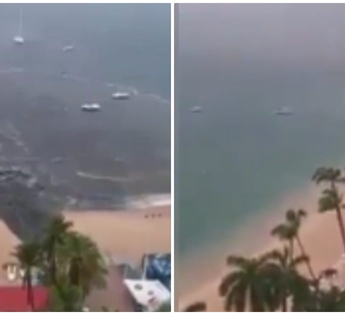 Fiume nero si riversa per 20 minuti nel mare cristallino di Acapulco: ecco come cambia la costa
