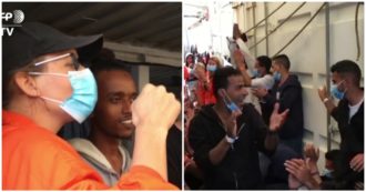 Ocean Viking, la reazione di gioia dei 180 migranti all’annuncio dello sbarco: il video